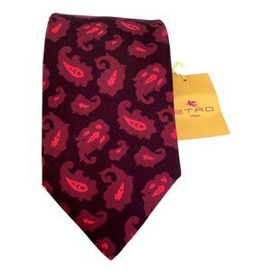ETRO MILANO Burgundy Paisley Luxury Silk Tie In Made Italy W: 3.75" NWT